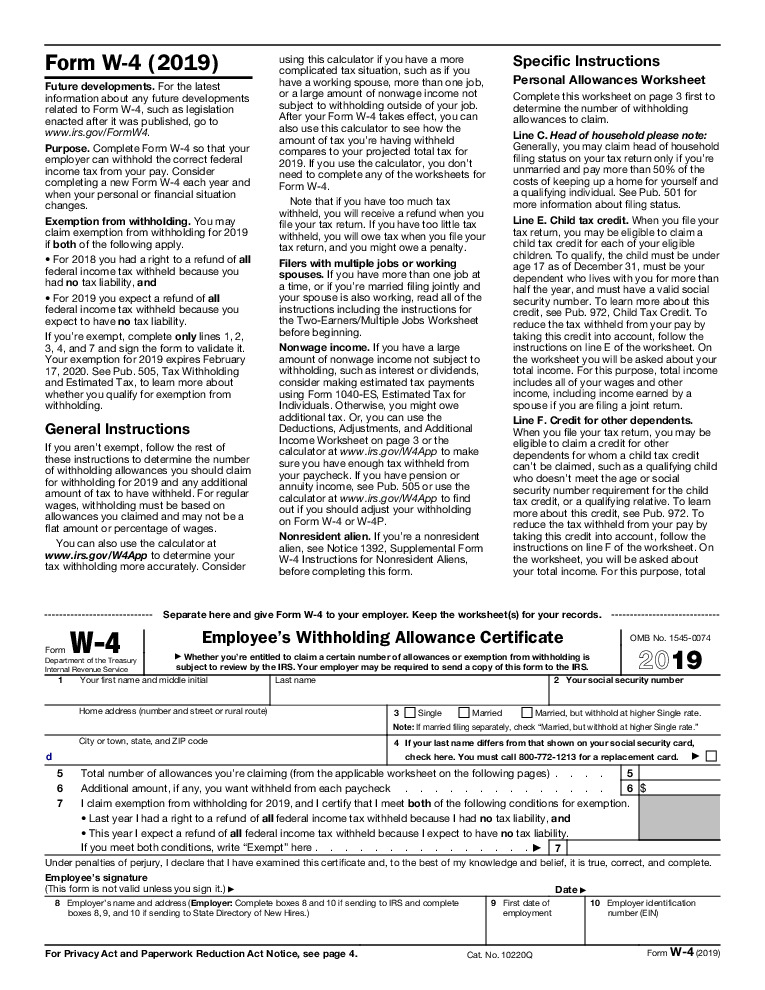 thumbnail of IRS Form W4